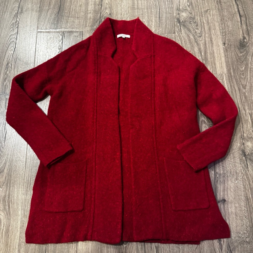 Madewell Rich Red Women's Open front Cardigan merino wool blend size XS pockets